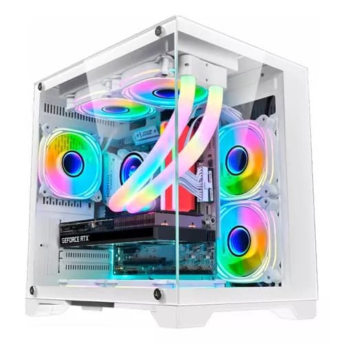 Gabinete Gamer Branco GB1791 Com 4 fans RGB Micro-Atx Em Vidro