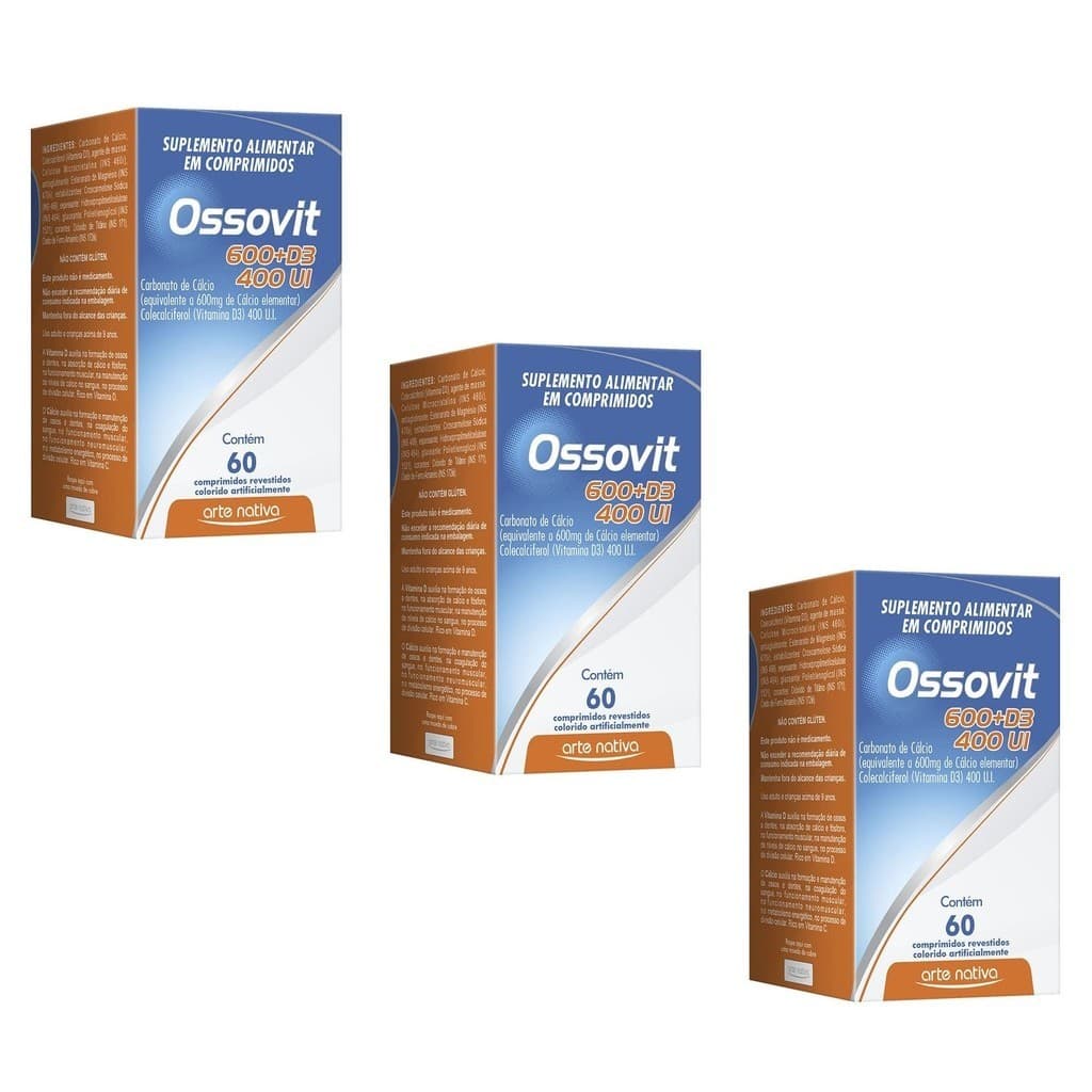 Kit 3 Vitamina Cálcio+Vitamina D 60Cpr Ossovit - Arte Nativa