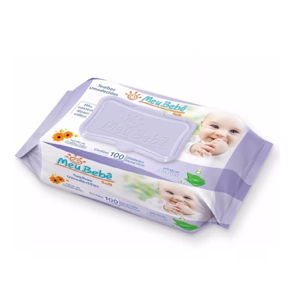 Toalha Umedecida Infantil Meu Bebê Soft 20cm x 15cm C/100 Unidades
