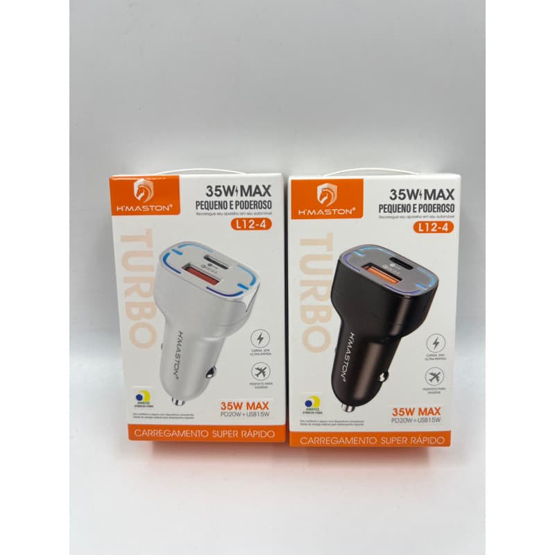 Carregador veicular Carrega 35W USB +Tipo-C Mini Carregador De Carro QC3.0 H’Maston L12-4