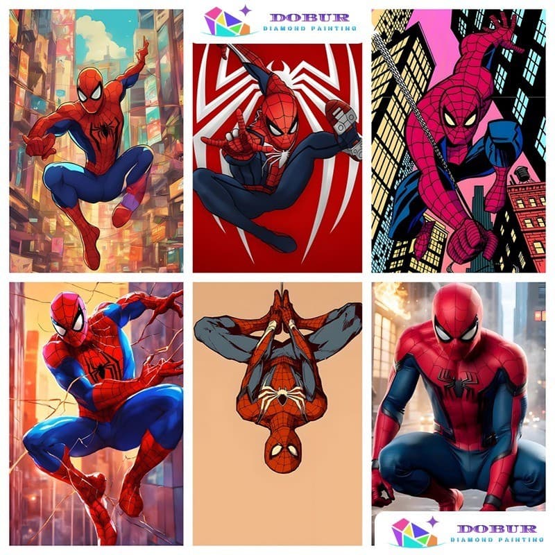 DOBUR | Conjunto Pintura Com Diamante Marvel's Spider-Man 5D DIY Round/Square Full Drill Canvas Artesanato Decoração Par