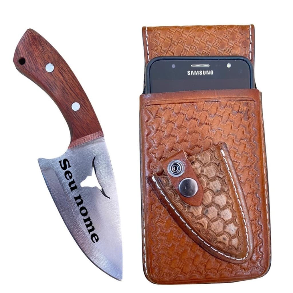 Capinha Celular Bainha em Couro Com Faca personalizada