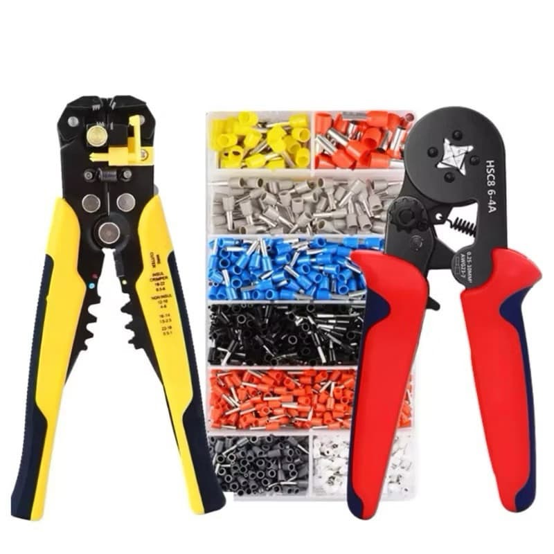 Kit Completo Alicate Crimpar + 1200 Terminais Ilhos + Descascador