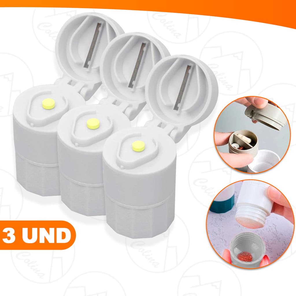 Kit 3 Und Porta Comprimido Multiuso Com Cortador E Amassador Armazenamento Duplo