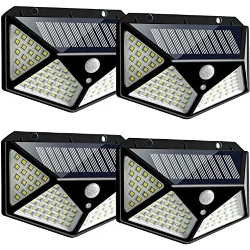 4 Luminária Solar 100 Led Com Sensor Jardim Prova D'Água Led Solar luca