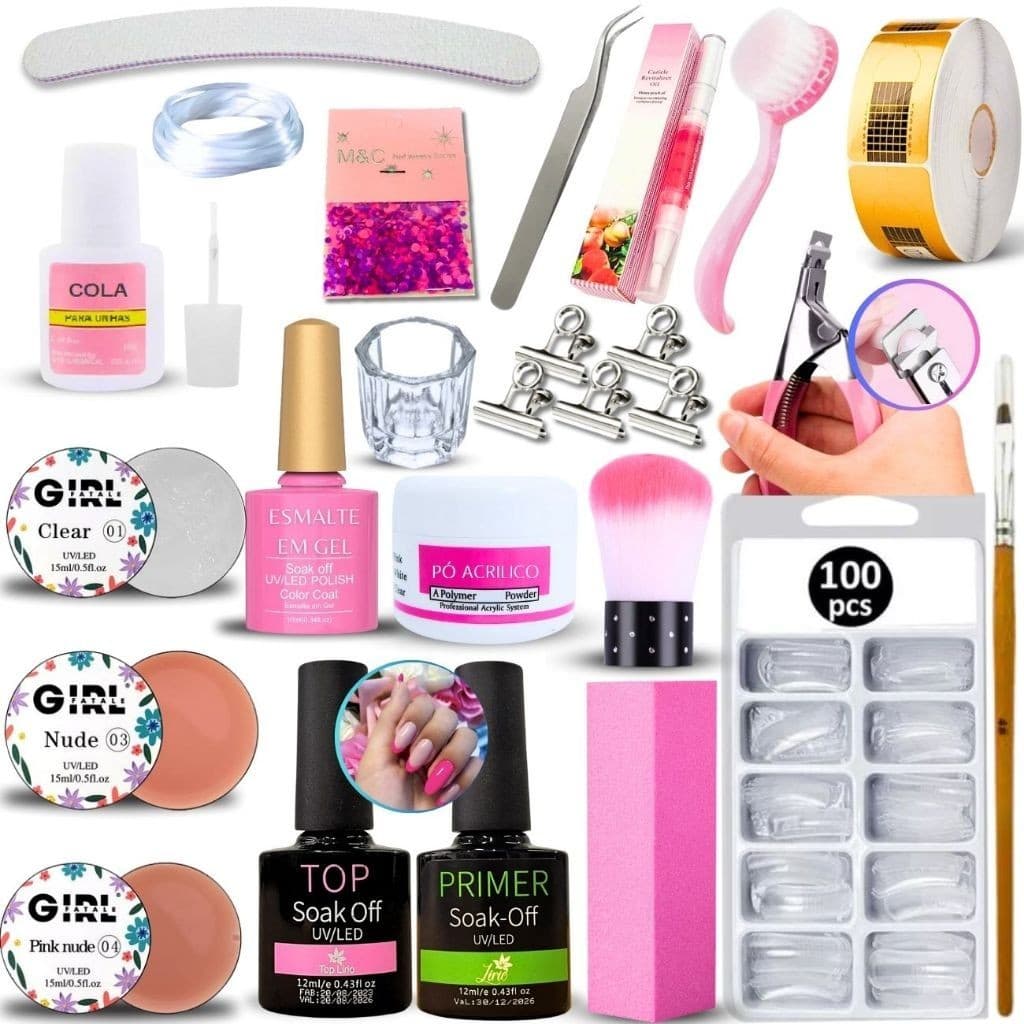Kit Unha Gel Completo Alongamento Fibra Acrílico Premium - REPOSIÇÃO