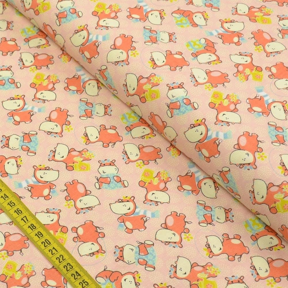 Tecido Estampado para Patchwork - Hipopótamo Girl Cor 2334 (0,50x1,40)