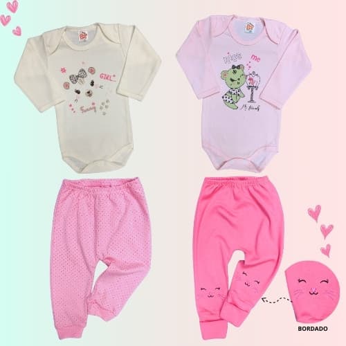Conjunto de body e calça bebê menina - Kit bodie e mijão menina - Roupa de bebê menina - Tamanho G