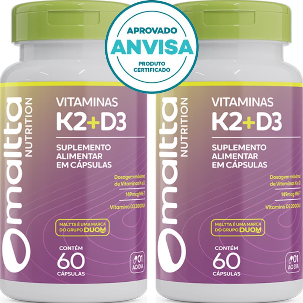 KIT 2x Vitamina K2 Mk7 + Vitamina D3 - 60 Cápsulas 450mg - Maltta Nutrition