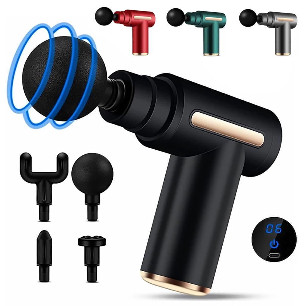 Pistola Massageador Elétrico Profissional 6 Velocidades Display LED Dores no Corpo Treino Muscular