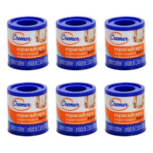 Kit C/6 Unidades Esparadrapo Branco Cremer 2,5cm X 90cm
