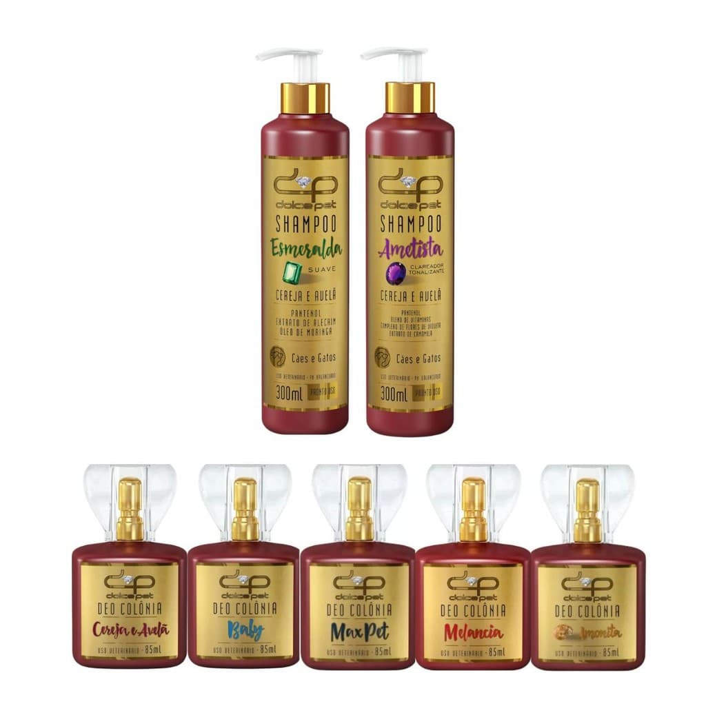 Kit Banho Pet Dolce Pet Shampoo 300ml e Perfume 85ml para Cães e Gatos Variações