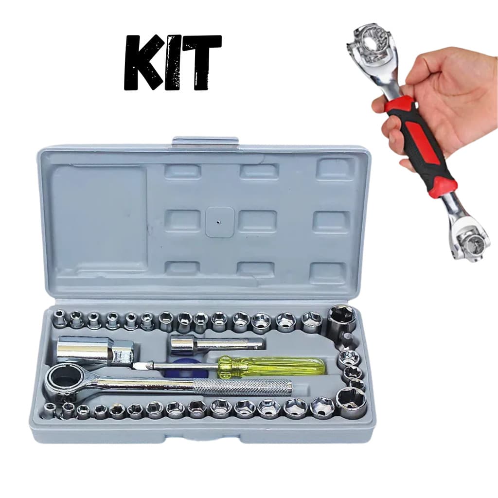 Kit Jogo Chave Catraca Reversível Soquetes 40 Peças + Chave Soquete Estrela Boca 8x1