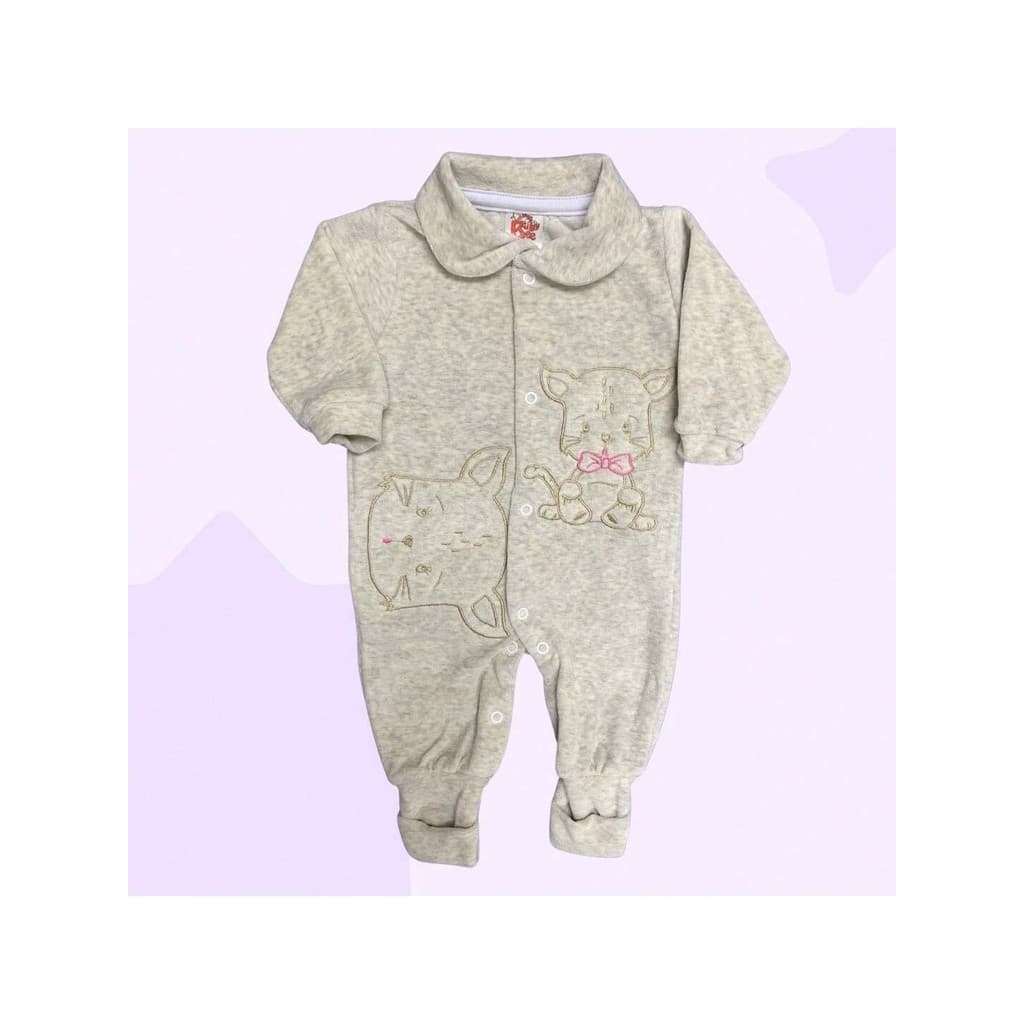 Macacão plush bebê-Bordado-Macacão bordado vira pé menina-Roupa de bebê menina-Roupa de frio bebê