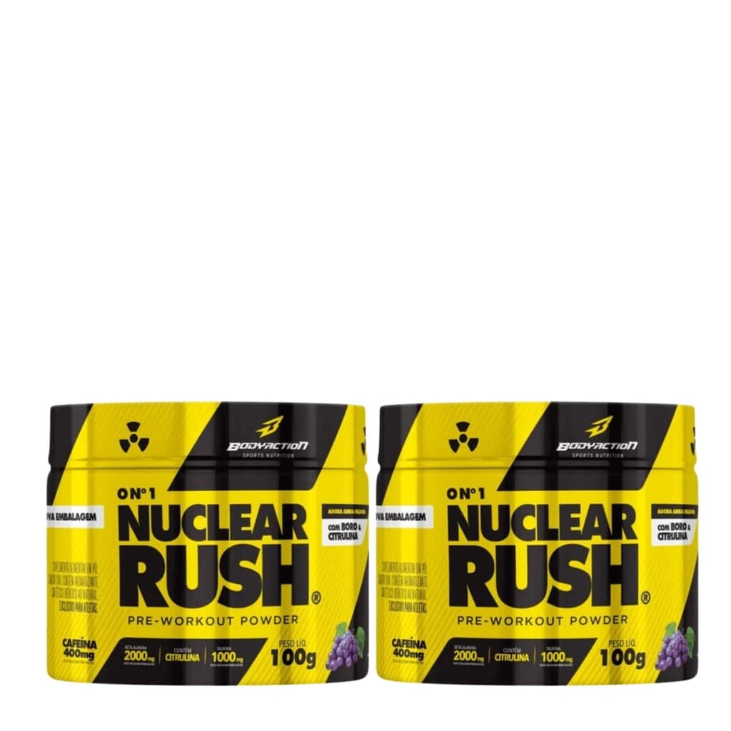 Kit 2 - Pré Treino Nuclear Rush Uva  Workout Powder - 100g Body Action