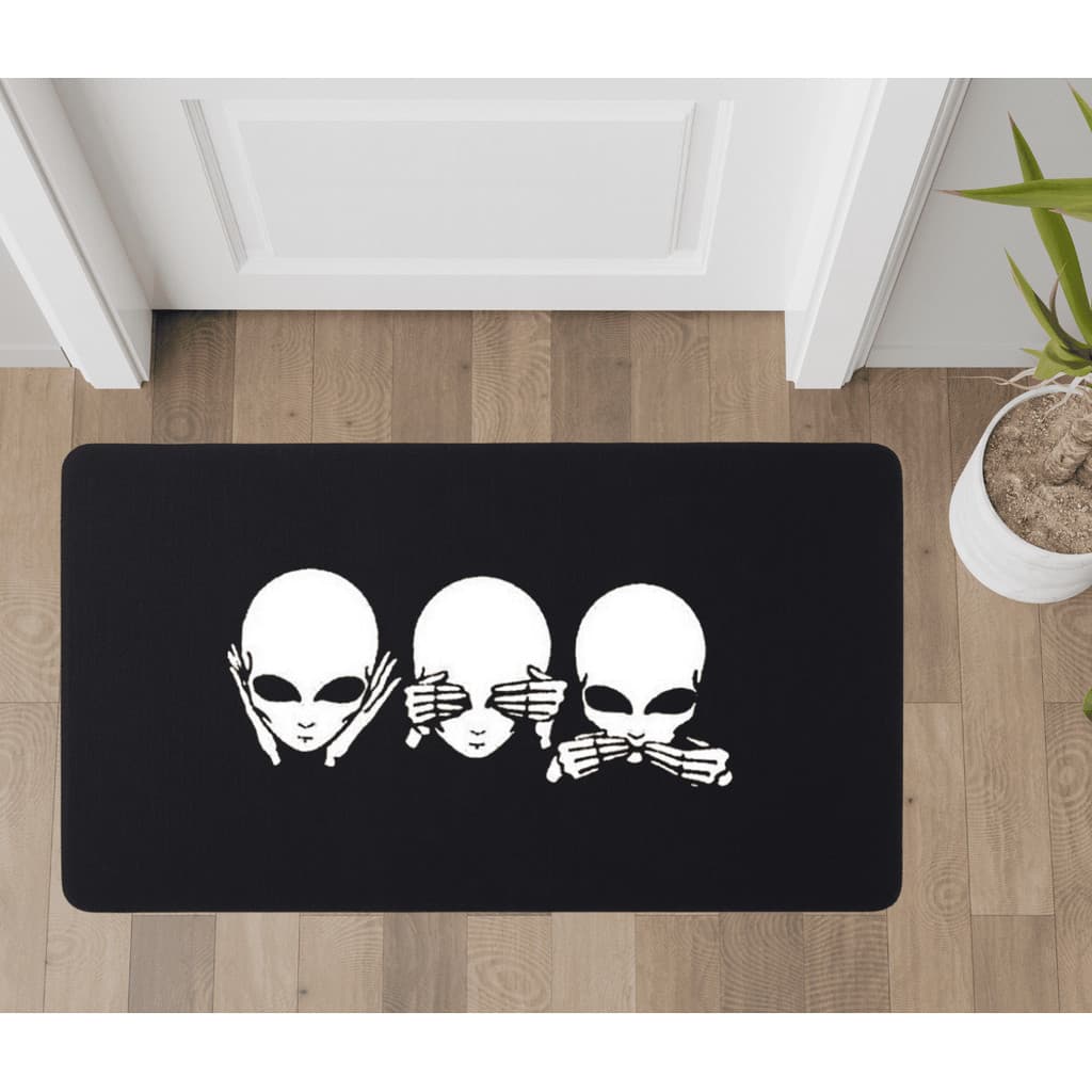 Tapete De Entrada Antiderrapante Para Sala Porta Emborrachado Extra Terrestre ET Não Vejo Não Ouço Não Falo