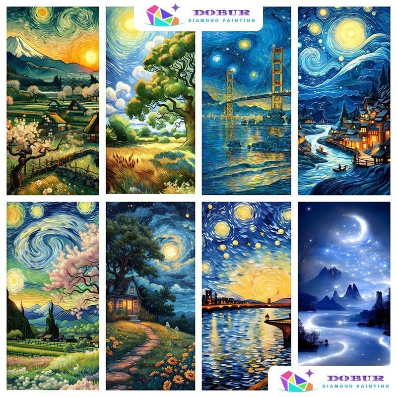 DOBUR | Conjunto De Pintura Diamante Céu Estrelado Noite Cena 5D DIY Redondo/Quadrado Broca Completa Lona Com Número Art