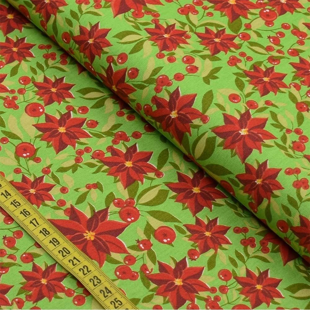 Tecido Estampado para Patchwork - Natal By Peter Paiva : Bico de Papagaio Fundo Verde (0,50x1,40)