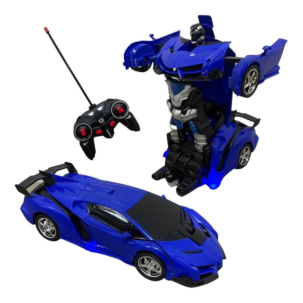 Carrinho Controle Remoto 1:18 Vira Robô Azul Importway