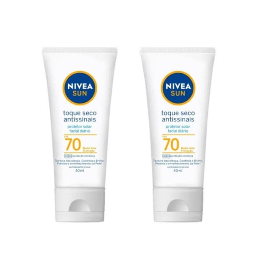 Kit c/2 Protetor Solar Facial Nivea Sun FPS 70 Toque Seco Antissinais 40ml