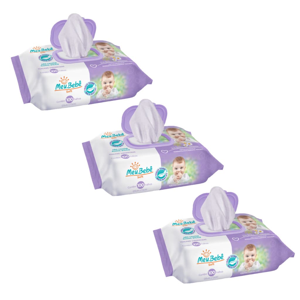 Kit Toalha umedecida Meu Bebê Soft com 300 Unidades