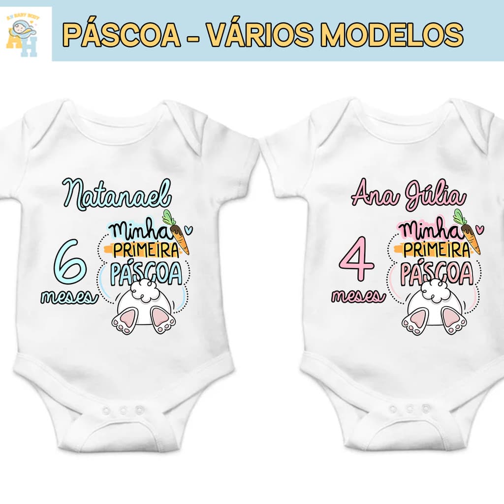 Body Infantil Pascoa  Roupa de Bebê  Menino e Menina Personalizado