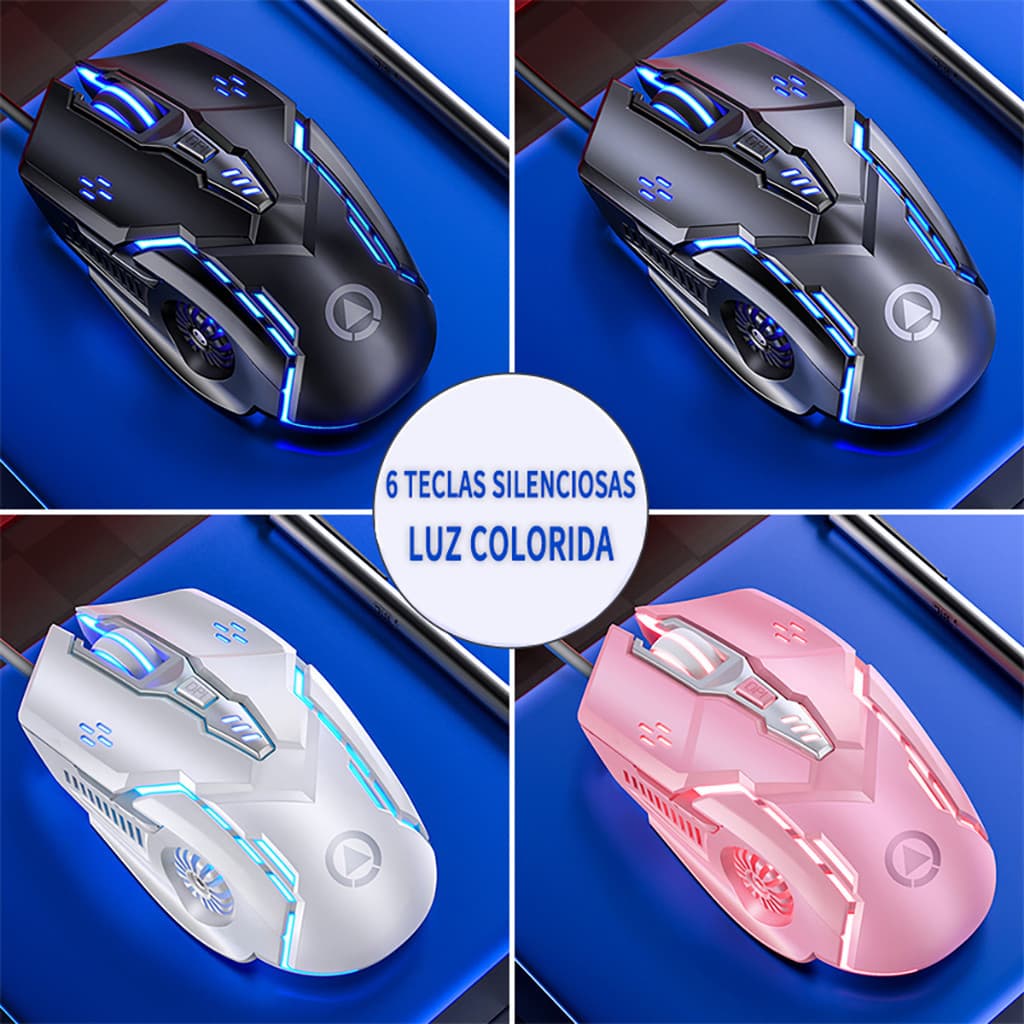 Mouse Gamer para Jogos e Escritório com Toque Mecânico com Fio 6 Botões Silencioso 7 Cores RGB Alta Precisão PC Notebook