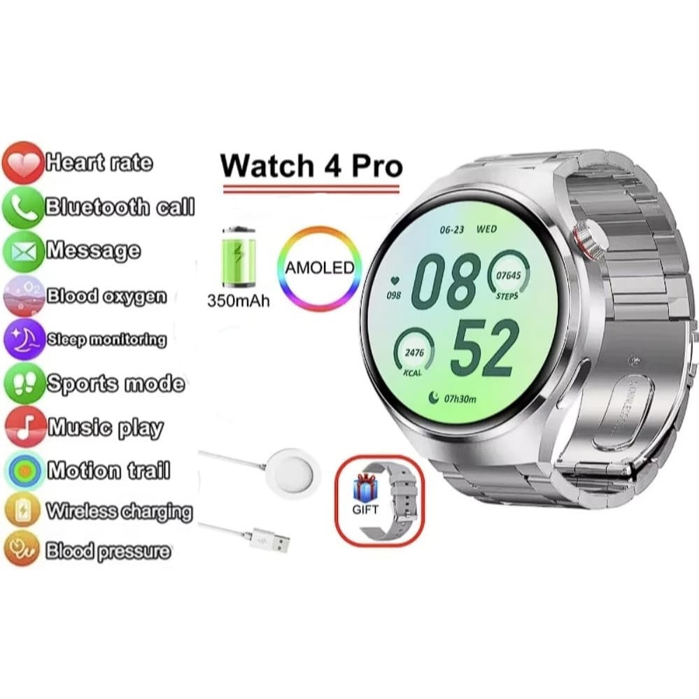 SmartWatch Relógio GT4 PRO AMOLED 366*366 Frequência Cardíaca BT IP68 Pressão Arterial Oxigênio ECG