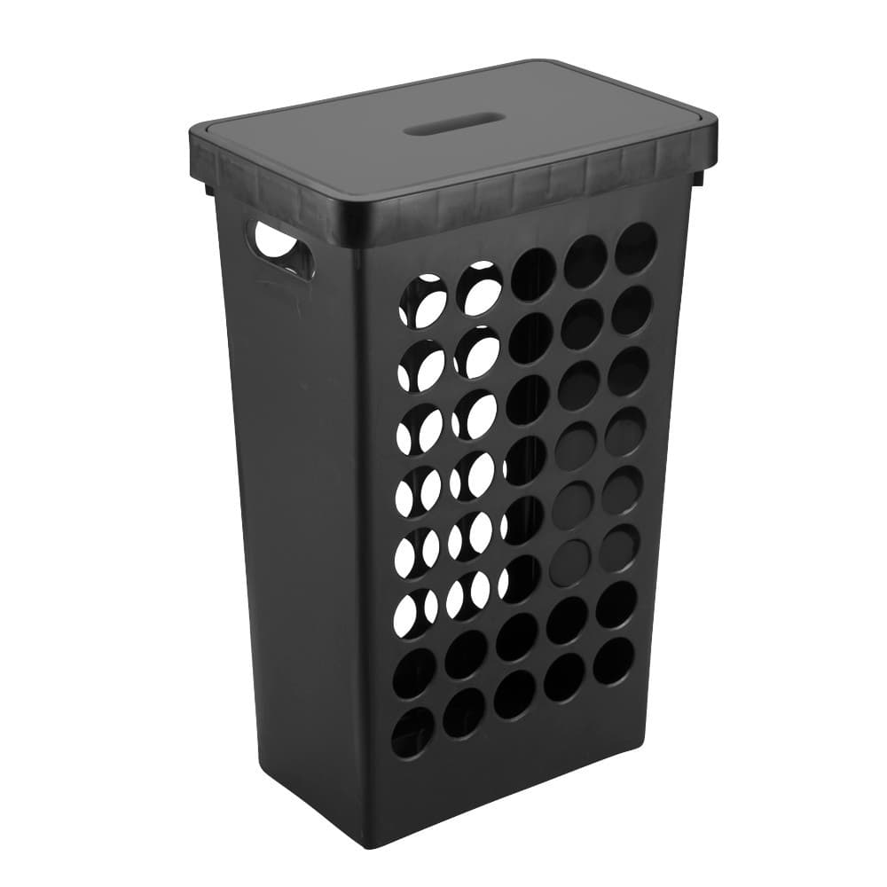 Cesto Organizador De Roupas Retangular Lavanderia Banheiro Quarto 43L Preto Com Tampa Cinza Arthi