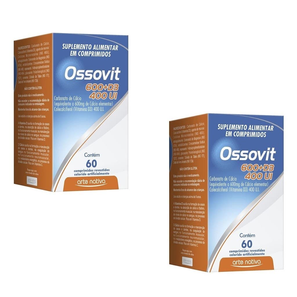 Kit 2 Vitamina Cálcio+Vitamina D 60Cpr Ossovit - Arte Nativa