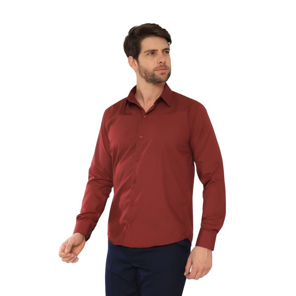 Camisa Social Masculina Manga Longa Slim Vinho