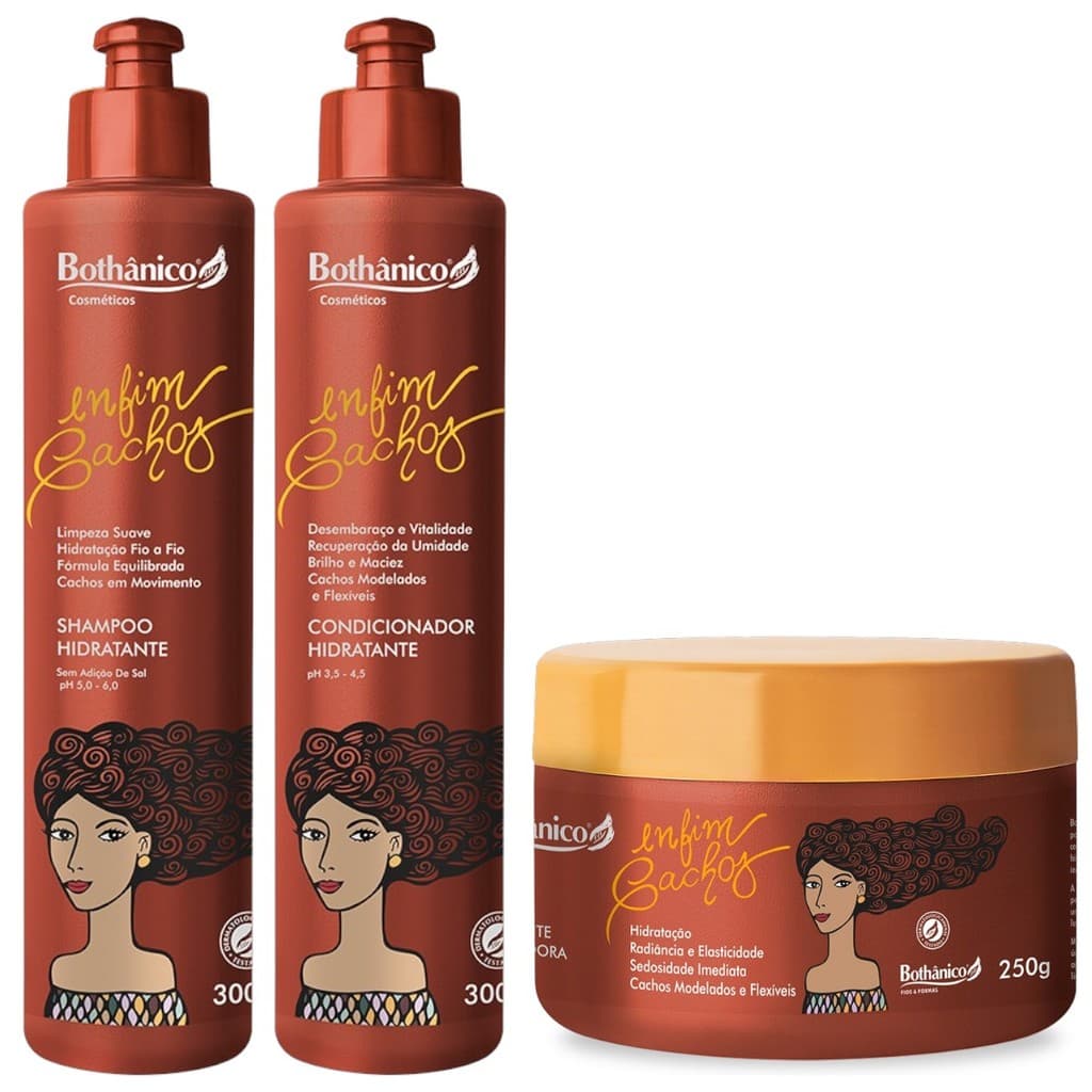 Kit Enfim Cachos Shampoo + Condicionador Hidratante 300ml + Máscara 250g Bothanico