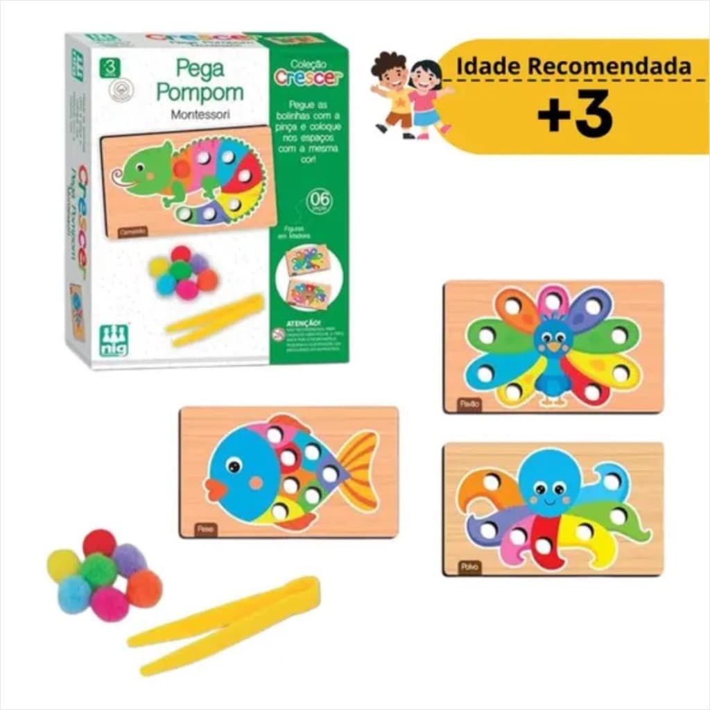 Brinquedo Educativo Pega Pompom Montessori em Madeira | Nig Brinquedos