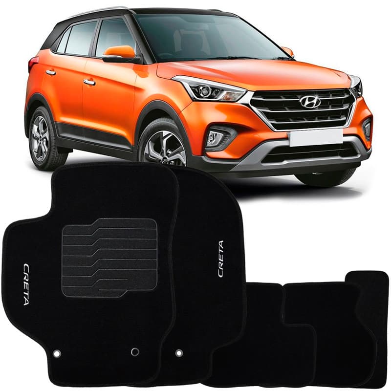 Jogo de Tapete Carpete Creta 2017 à 2019 Soft Logo Bordado Preto 5 Peças Automotivo