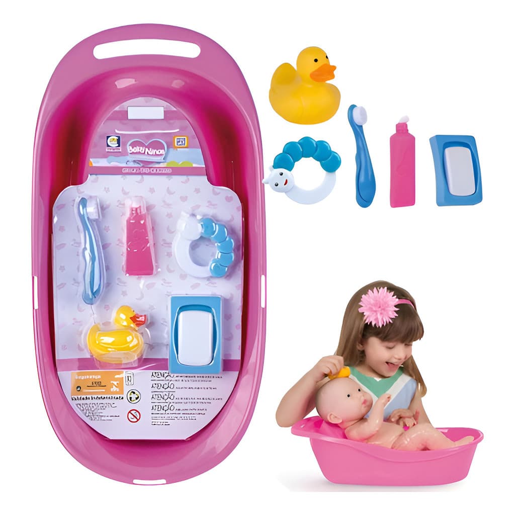 Banheira Para Boneca Bebe Reborn Com Acessórios Hora Do Banho Baby Ninos Original