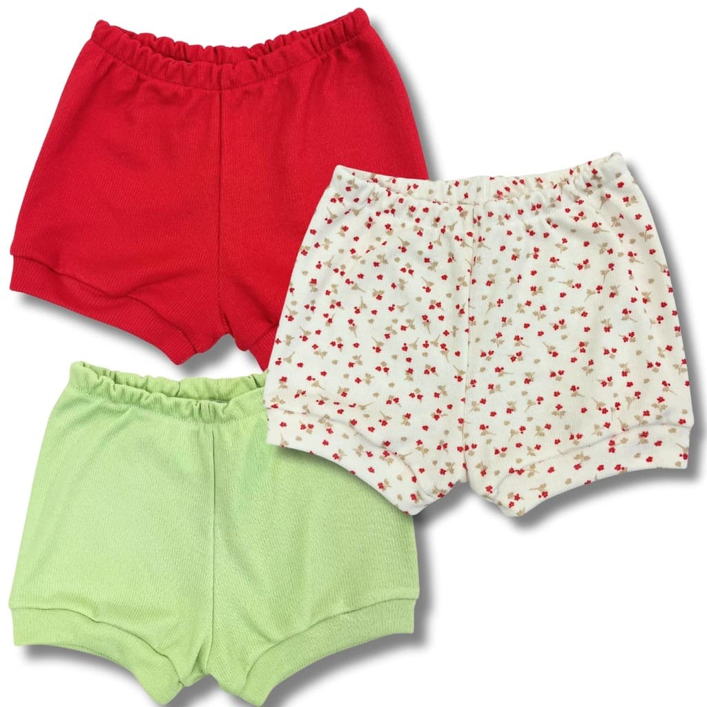 Kit 3 Shorts Tapa Fraldas Roupa Bebê Menina Verão Algodão c21053