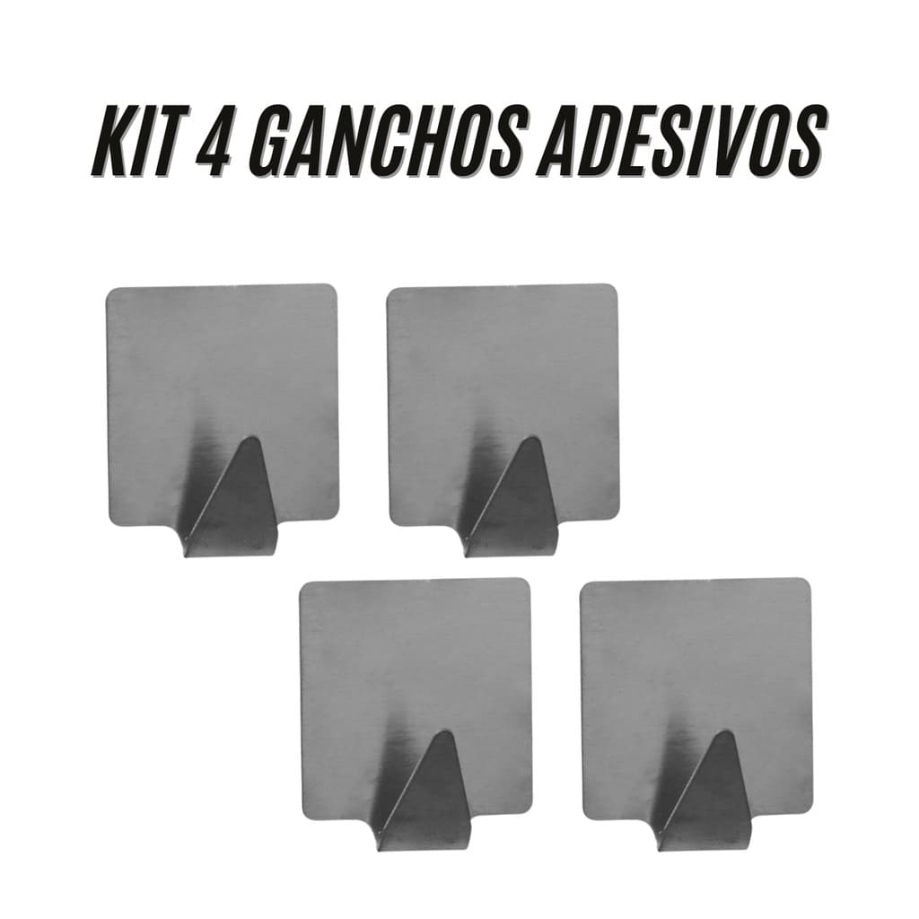 Kit 4 Ganchos Parede Adesivo Inox Suporte Multiuso Quadrado Armário Parede Sem Furo Cozinha Banheiro
