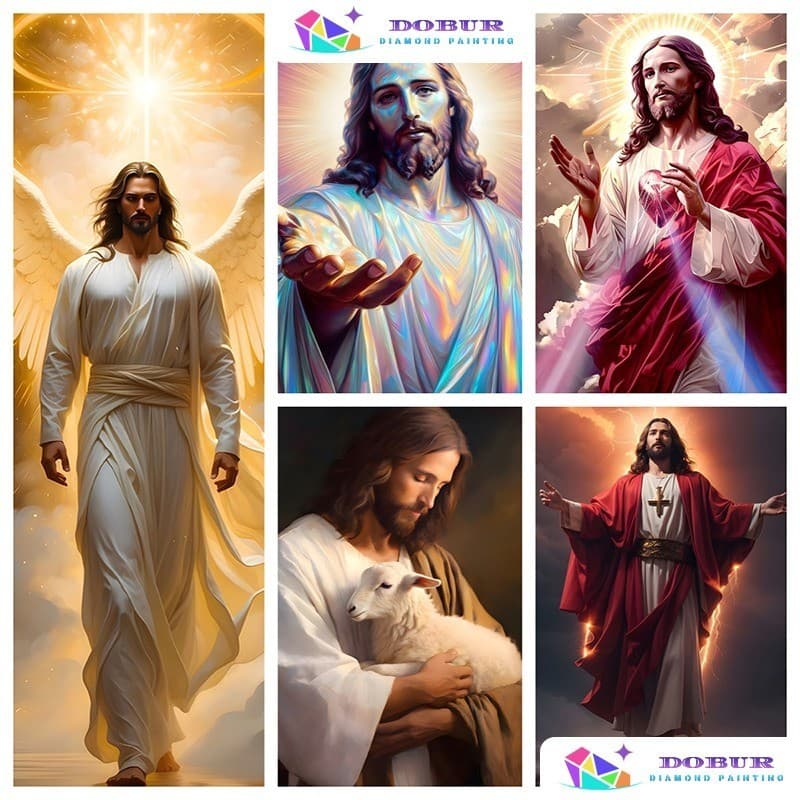 DOBUR | Conjunto Pintura Com Diamante Jesus 5D DIY Round/Square Full Drill Artesanato Decoração De Parede Doméstica