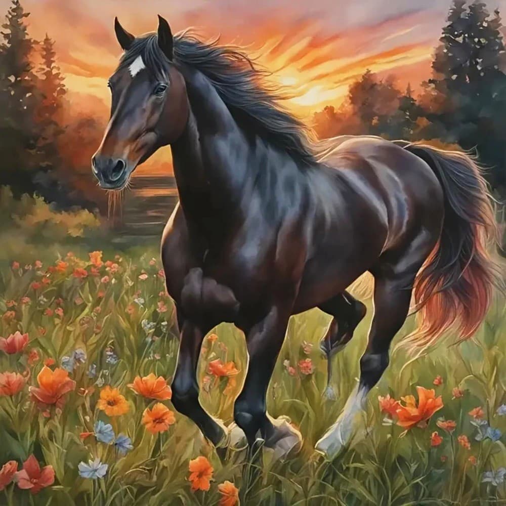 5D Diamante Mosaico Cavalo Animal Nova Chegada Pintura Pôr Do Sol Imagem Strass DIY Bordado Artesanato
