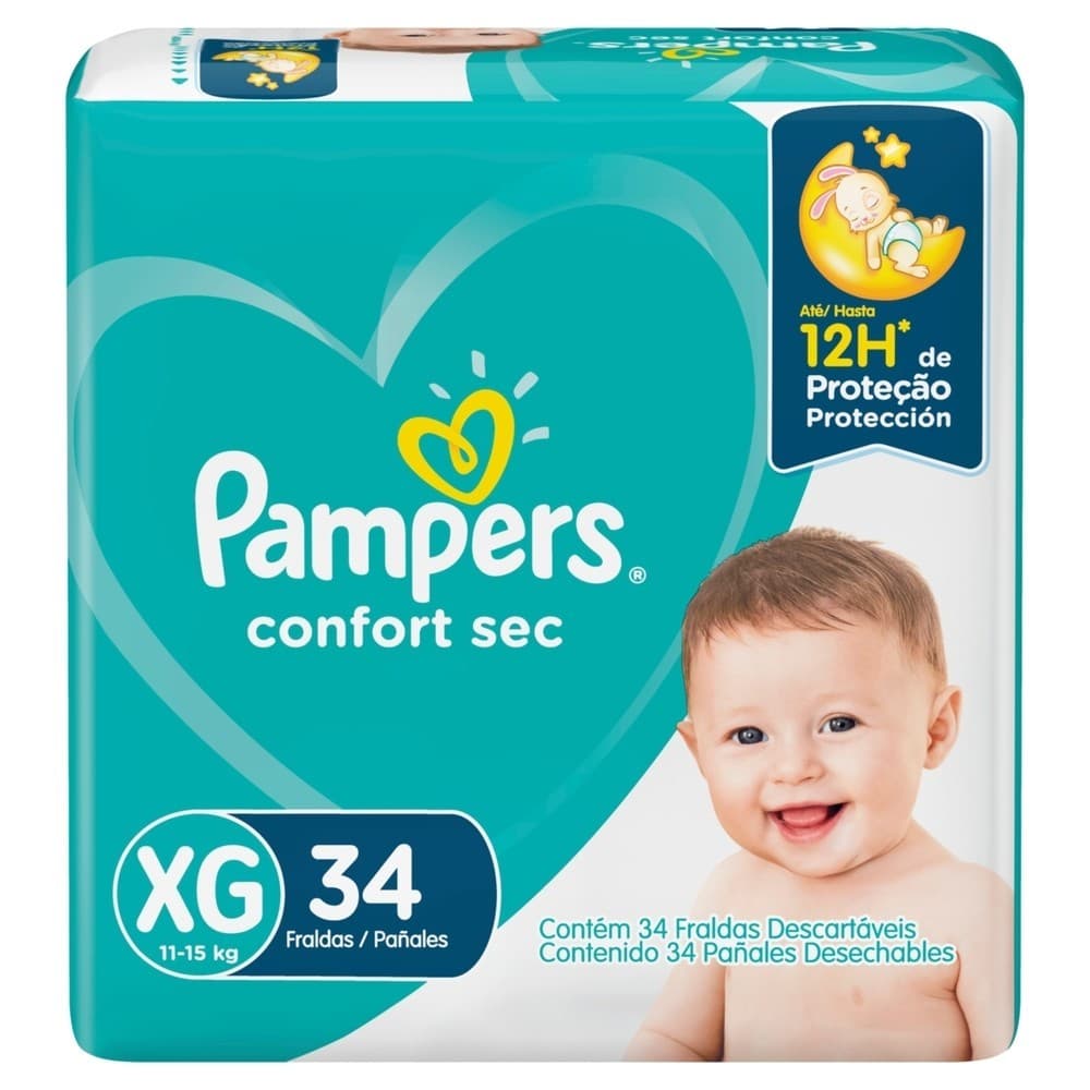Fralda Infantil Pampers Confort Sec Mega Tamanho Xg 34 Unidades