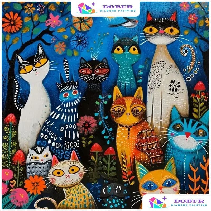DOBUR | Conjunto De Pintura Diamante Gato Colorido 5D DIY Redondo/Quadrado Completo Broca Tela Com Número Artesanato Pre