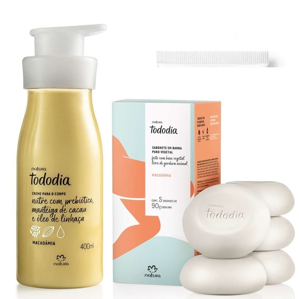 Kit Tododia Macadâmia  Sabonete em Barra Corporal 5x90g + Hidratante Corporal 400ml - Natura