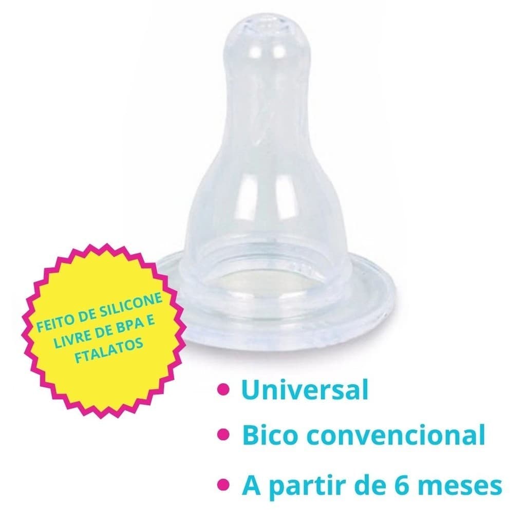 Bico De Mamadeira Silicone Redondo Universal New Baby Alimentação Cuidados Bebe Qualidade Segurança