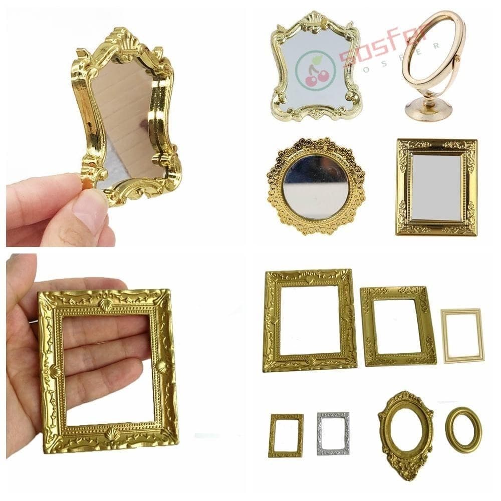SOSFER Miniatura Retro Espelho Casa De Bonecas Ornamento Vintage Móveis Para Banheiro Balança 1 : 12