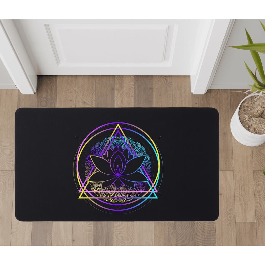 Tapete Entrada Casa Quarto Sala Capacho Antiderrapante Lotus Geometria Sagrada Meditação Gratidão