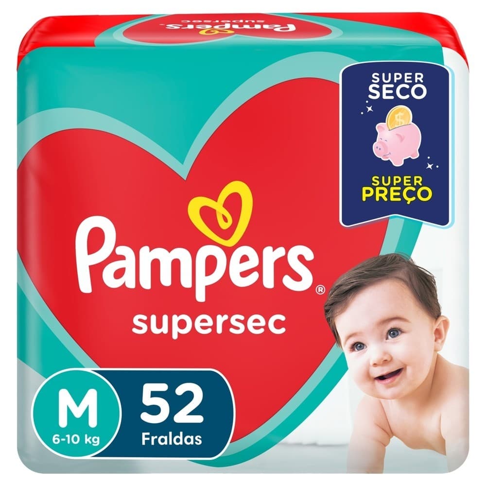 Fralda Infantil Pampers Supersec Hiper tamanho M 52 Unidades
