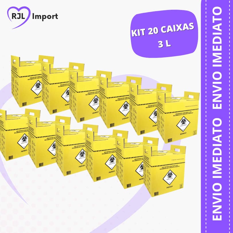 KIT 20 CAIXAS - Caixa Perfuro Cortante Coletor (03-Litros) - AMARELA