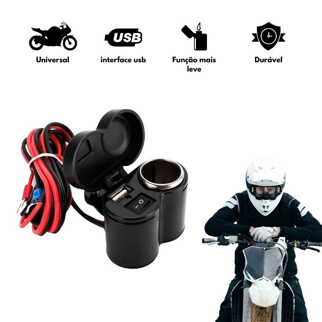 Tomada para Moto USB 12V Acendedor Motocicleta Carregado