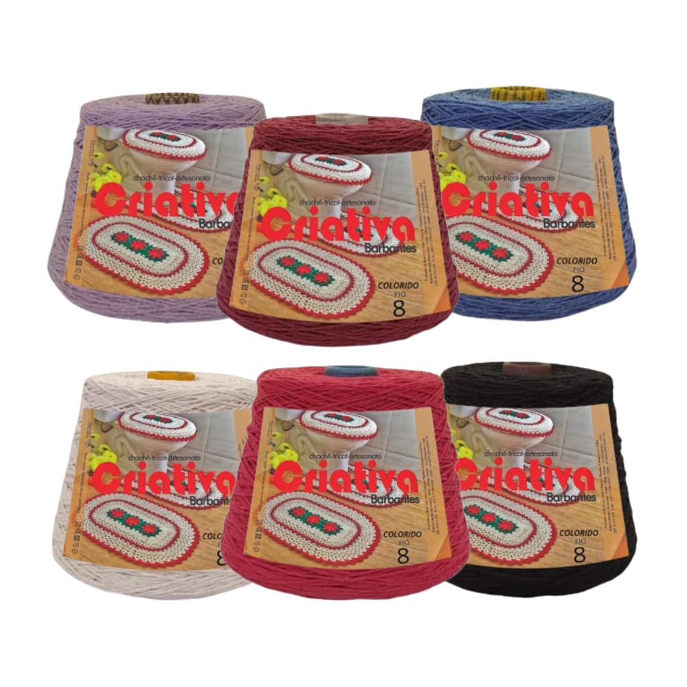 Kit Com 6 Barbante 500g Cada Fio Número 8 Para Crochê Criativa