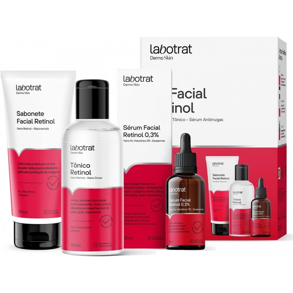 Kit Facial Retinol Labotrat Dermo Skin Tratamento Anti Idade AntiAge Sabonete, Tonico e Serum Facial